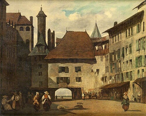 La Place du Molard, Geneva, , Richard Parkes Bonington