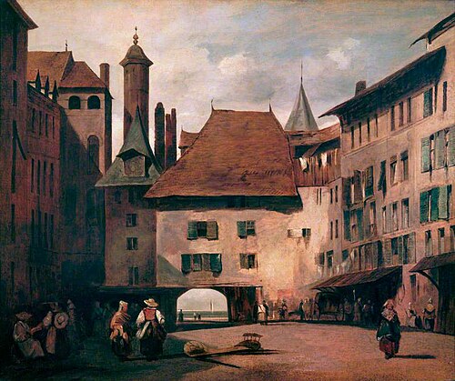 La Place du Molard, Geneva, , Richard Parkes Bonington