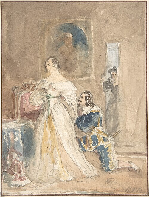 The Proposal (recto); Unfinished drawing of a horse and rider (verso), 1820, Richard Parkes Bonington