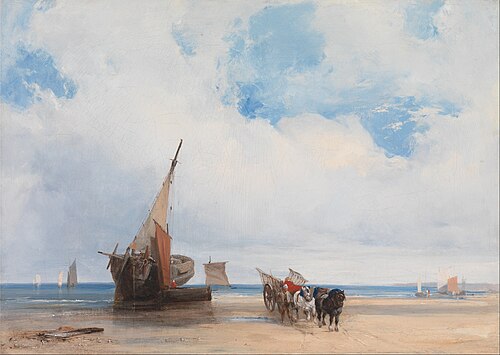 Beached Vessels and a Wagon near Trouville, 1825, Richard Parkes Bonington