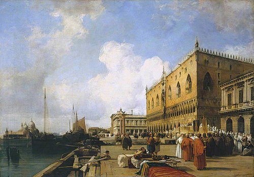 Venice: Ducal Palace with a Religious Procession, 1828, Richard Parkes Bonington