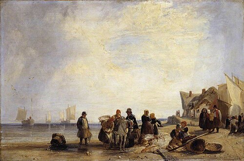 French Coast with Fishermen, 1825, Richard Parkes Bonington