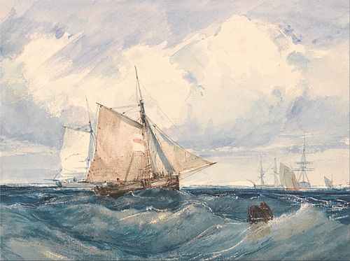 A Cutter and other shipping in a Breeze, 1827, Richard Parkes Bonington