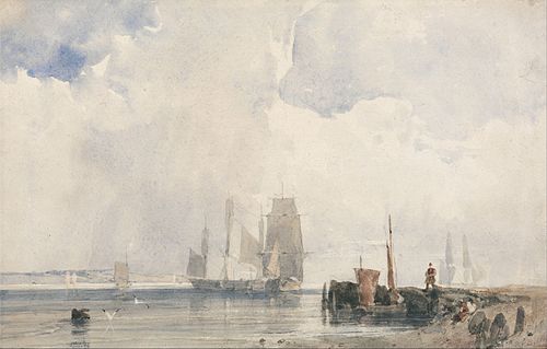 Shipping in an Estuary, Probably near Quilleboeuf, 1825, Richard Parkes Bonington