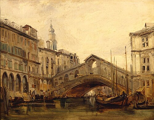 View of the Canal Grande and Rialto-bridge in Venice, 1827, Richard Parkes Bonington