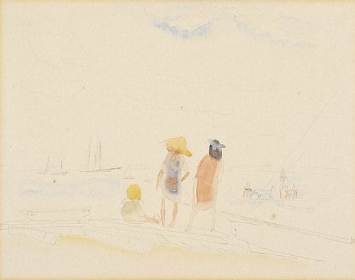 Two Women and Child on Beach, 1916, Charles Demuth