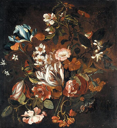 Still life with tulips, narcissi, morning glory, irises, roses, orange blossom and chrysanthemums, 1650, Jan Peeter Brueghel