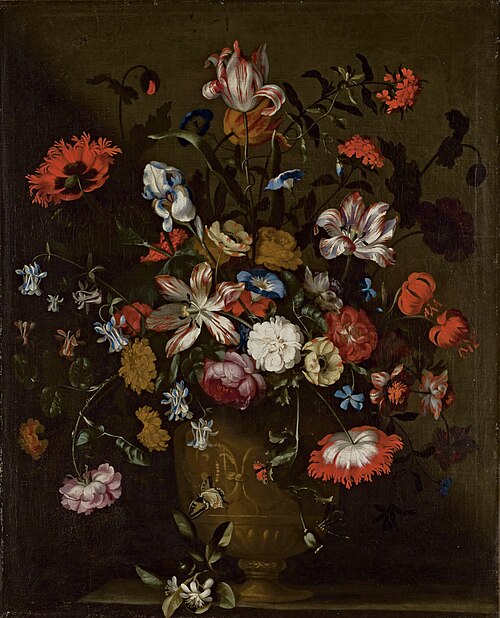 Tulips, irises, roses, volubilis and other flowers in a vase, 1650, Jan Peeter Brueghel