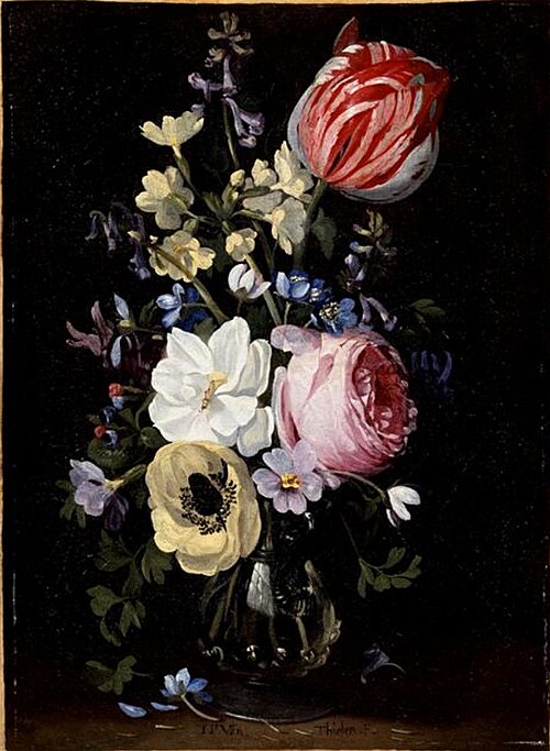 Fleurs dans un vase de cristal, , Jan Philips van Thielen