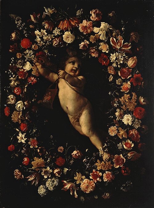 Angel Framed with a Wreath of Flowers, 1650, Jan Philips van Thielen