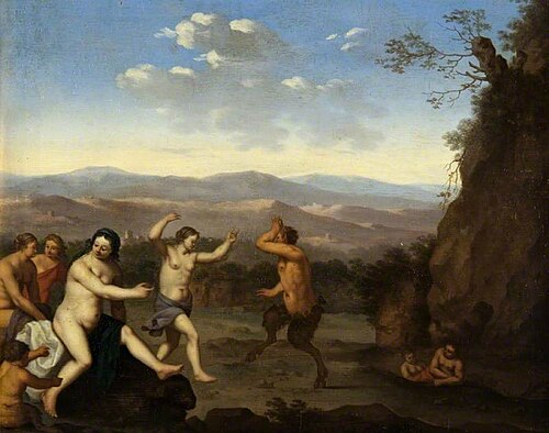 Landscape with Nymphs and Satyrs Dancing, 1692, Johannes van Haensbergen