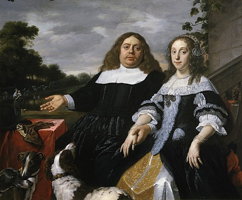 Portrait of Jan Jacobsz. Hinlopen (1626-1666) and Lucia Wijbrants (1638-1719) with to the left a vis, 1666, Bartholomeus van der Helst