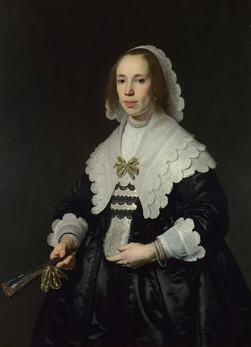 Portrait of a Lady in Black Satin with a Fan, 1644, Bartholomeus van der Helst