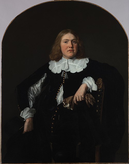 Portrait of a seated young man holding gloves in his left hand, 1645, Bartholomeus van der Helst