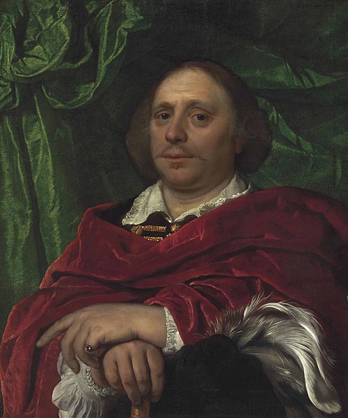 Portrait of a gentleman holding a feathered had in his right hand, 1665, Bartholomeus van der Helst