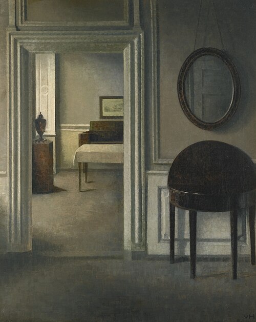 Interior with a mirror, 1907, Vilhelm Hammershøi