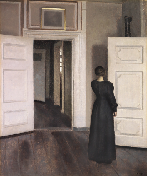 Interior with the artist's wife Ida in their home at Strandgade 30., 1905, Vilhelm Hammershøi