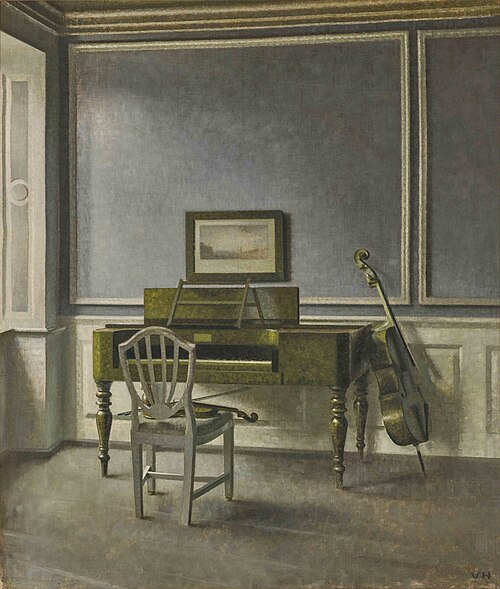 Interior. The Music Room, Strandgade 30, 1907, Vilhelm Hammershøi