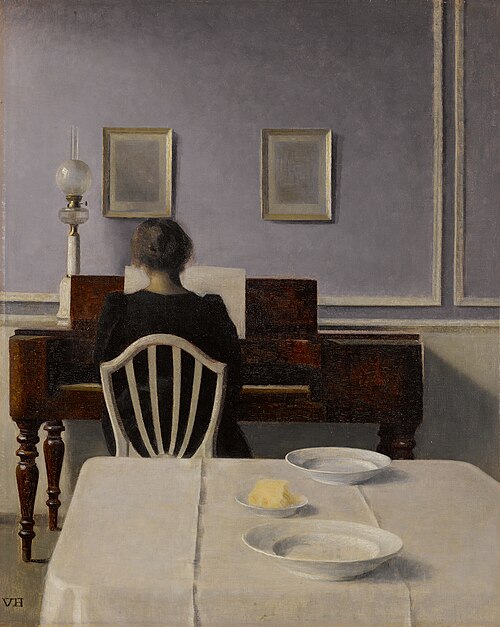 Intérieur avec piano et femme vêtue de noir, 1901, Vilhelm Hammershøi