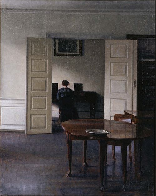 Interior with Ida Playing the Piano, 1910, Vilhelm Hammershøi