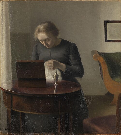 The Artist's Wife at a Sewing Table, 1897, Vilhelm Hammershøi