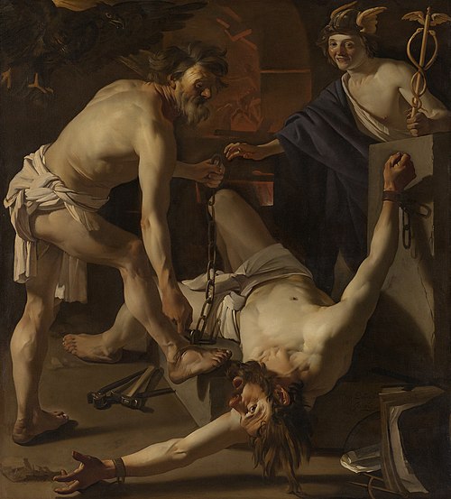 Prometheus Being Chained by Vulcan, 1623, Dirck van Baburen