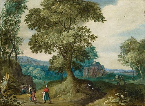 Wooded landscape with figural staffage, 1616, Jasper van der Lanen