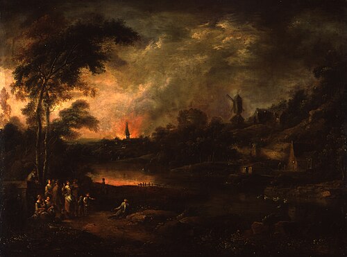 Nocturnal Fire in a Village, 1753, Johann Christian Vollerdt