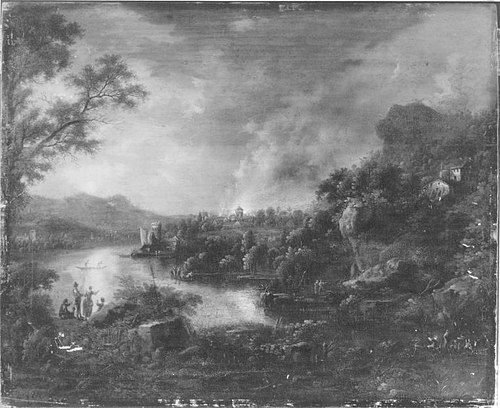 Mondscheinlandschaft mit Feuersbrunst, 1738, Johann Christian Vollerdt