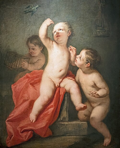 Enfants jouant avec un oiseau, , Jacopo Amigoni