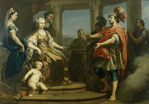 Aeneas and Achates wafted in a Cloud before Dido, Queen of Carthage, with Cupid at her Feet, 1735, Jacopo Amigoni