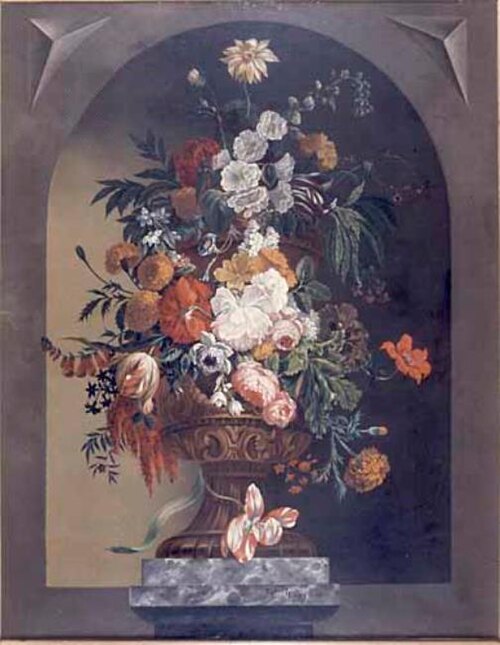 A Vase of Flowers (overdoor), 1680, Justus van Huysum