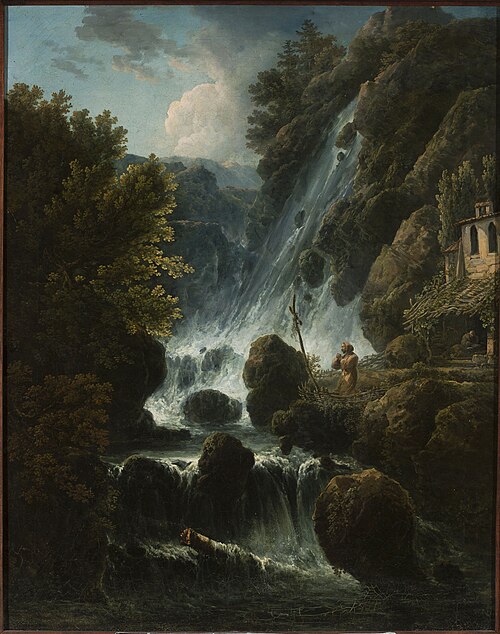 Hermit praying at the waterfall, 1819, Charles Santoire de Varenne