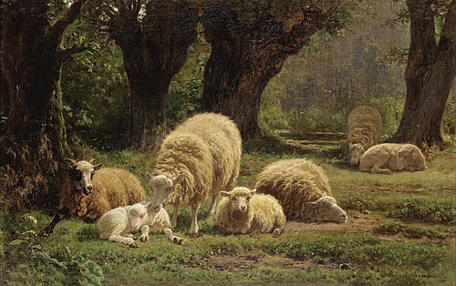 Sheep Grazing in a Wooded Clearing, 1869, Juliette Bonheur