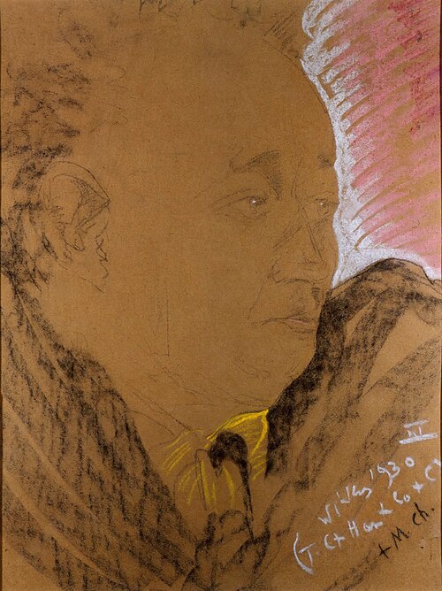 Portrait of Janusz Domaniewski, Nero watching burning Rome, 1930, Stanisław Ignacy Witkiewicz