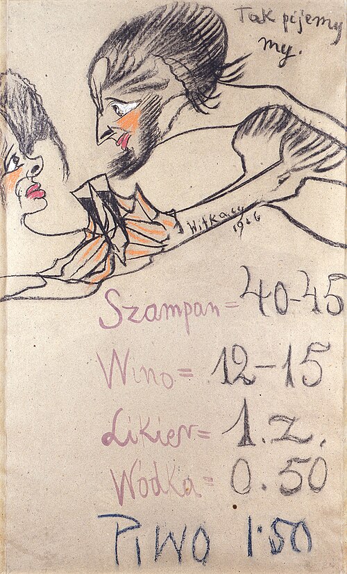 Price list "This is how we drink", 1926, Stanisław Ignacy Witkiewicz