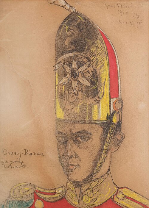 Self-portrait in a a Guard’s Shako, 1919, Stanisław Ignacy Witkiewicz