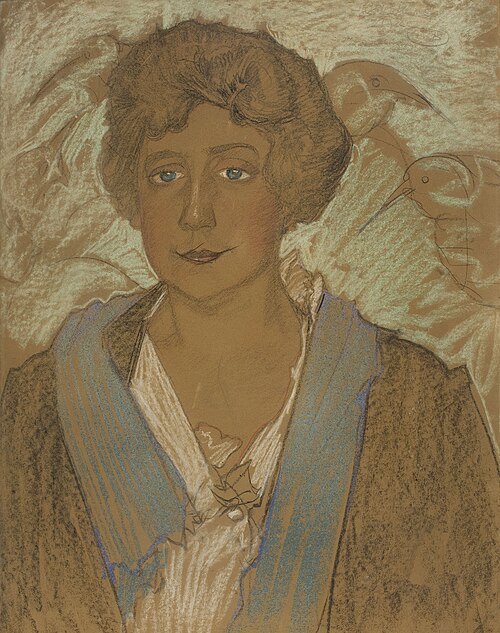 Portrait of Tekla Potocka, with birds in the background, 1922, Stanisław Ignacy Witkiewicz