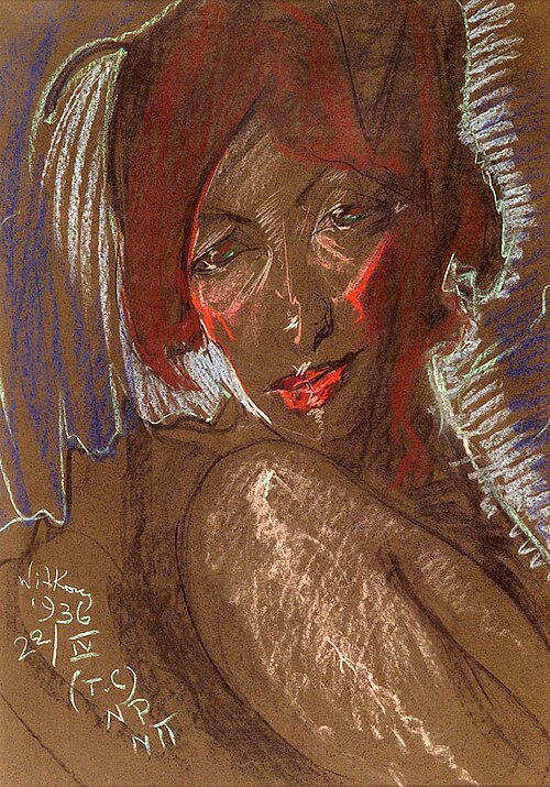 Asymmetric Lady - Portrait of Eugenia Wyszomirska-Kuźnicka - With the knee under the chin, 1936, Stanisław Ignacy Witkiewicz