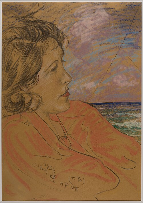 Asymmetric Lady - Portrait of Eugenia Wyszomirska-Kuźnicka - with a seascape, 1936, Stanisław Ignacy Witkiewicz