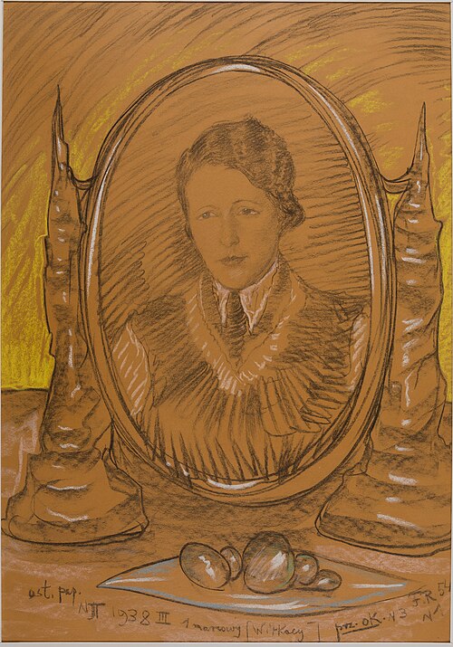Asymmetric Lady - Portrait of Eugenia Wyszomirska-Kuźnicka - In the mirror, 1938, Stanisław Ignacy Witkiewicz