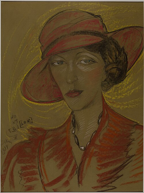Asymmetric Lady - Portrait of Eugenia Wyszomirska-Kuźnicka - Red hat, 1934, Stanisław Ignacy Witkiewicz