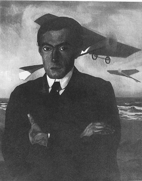 Aviator Elzenberg, with planes in the background, 1912, Stanisław Ignacy Witkiewicz