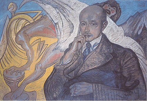 Portrait of Ludwik Kotulski, with patient and a cat, 1928, Stanisław Ignacy Witkiewicz