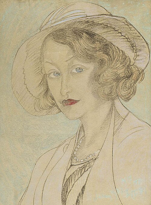 Portrait of Jadwiga Pasierb-Orland, in a hat, 1933, Stanisław Ignacy Witkiewicz