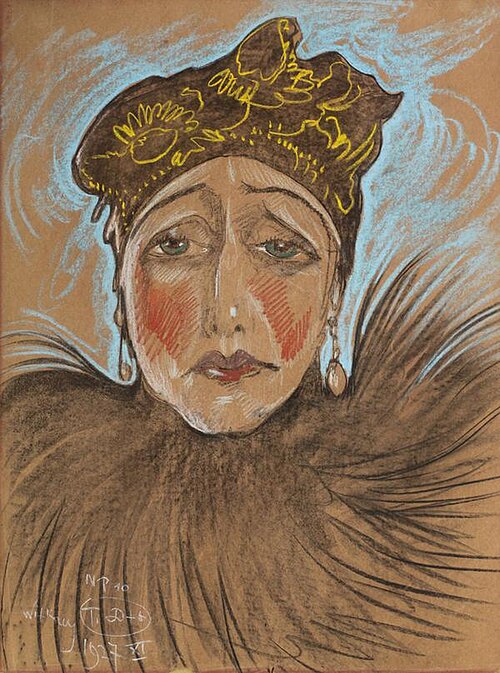 Portrait of Władysława Reynelowa, with a hat, 1927, Stanisław Ignacy Witkiewicz