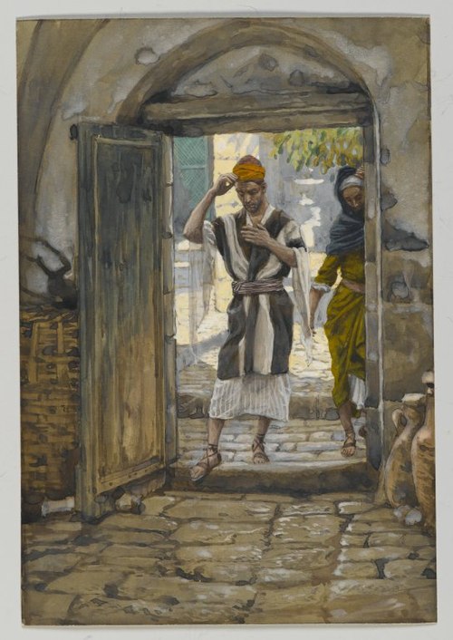 En entrant la maison salue-la, 1890, James Tissot