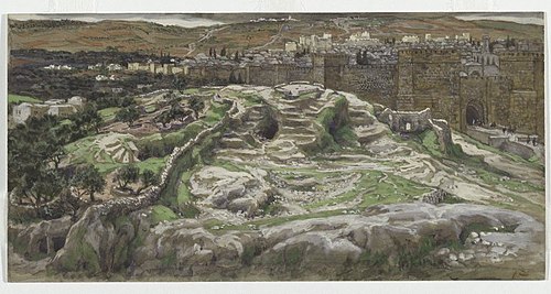 Reconstitution du Golgotha et du Saint-Sépulcre. Vu des murs du palais d'Hérode., 1890, James Tissot