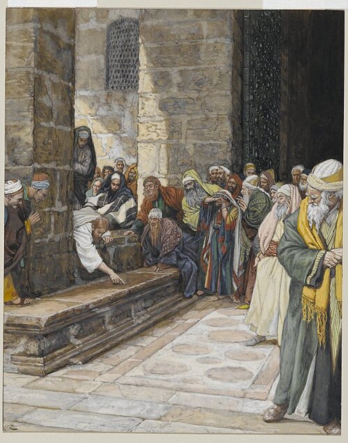 La femme adultère--Christ écrit par terre, 1890, James Tissot