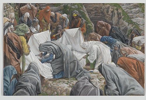 La Sainte Vierge baise la face de Jésus avant qu'il ne soit enveloppé par les suaires sur la pierre , 1890, James Tissot